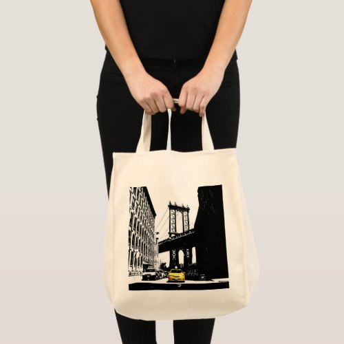 Modern New York City Nyc Brooklyn Bridge Taxi Tote Bag