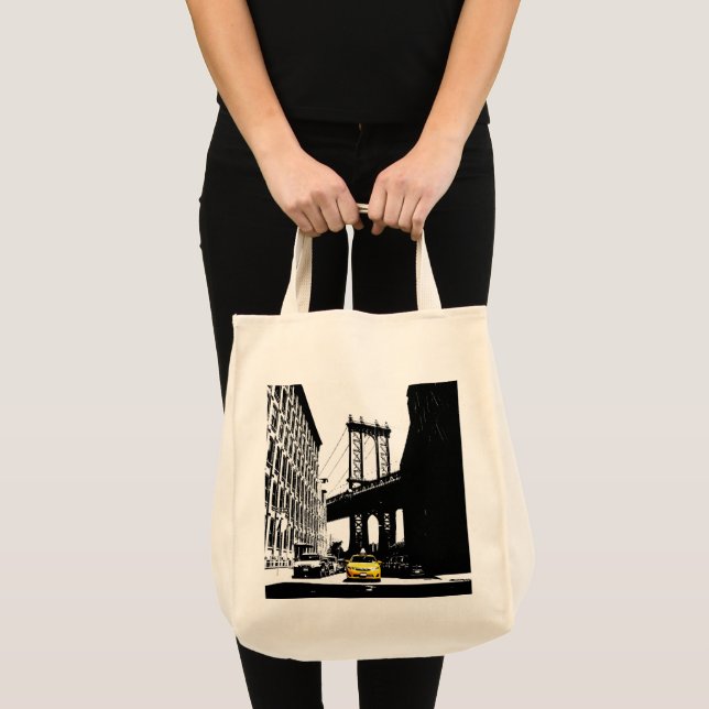 Modern New York City Nyc Brooklyn Bridge Taxi Tote Bag (Front (Product))
