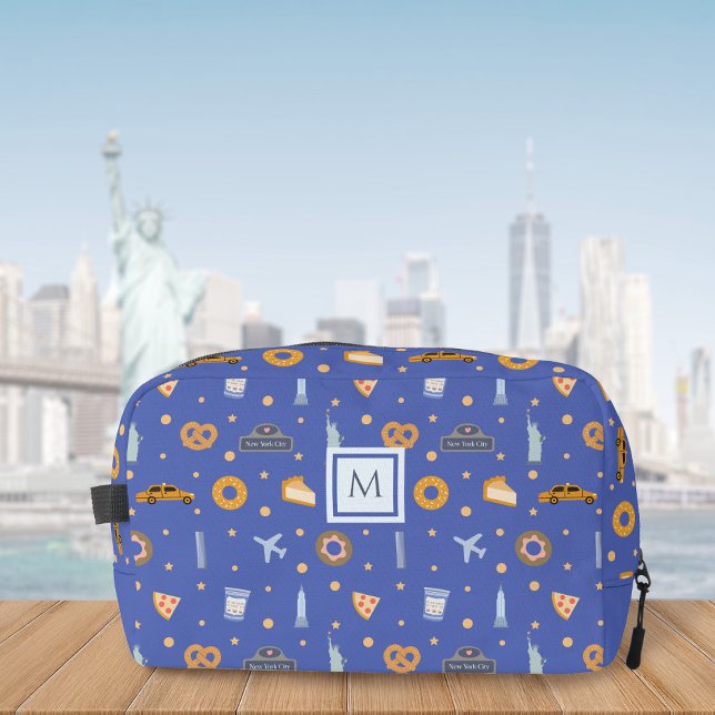 Modern New York City Pattern Blue Monogram Dopp Kit (Creator Uploaded)