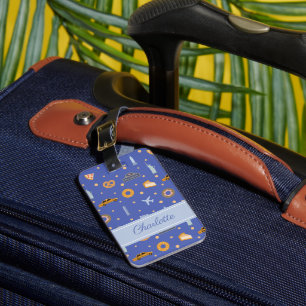 Modern New York City Pattern Royal Blue Name Luggage Tag