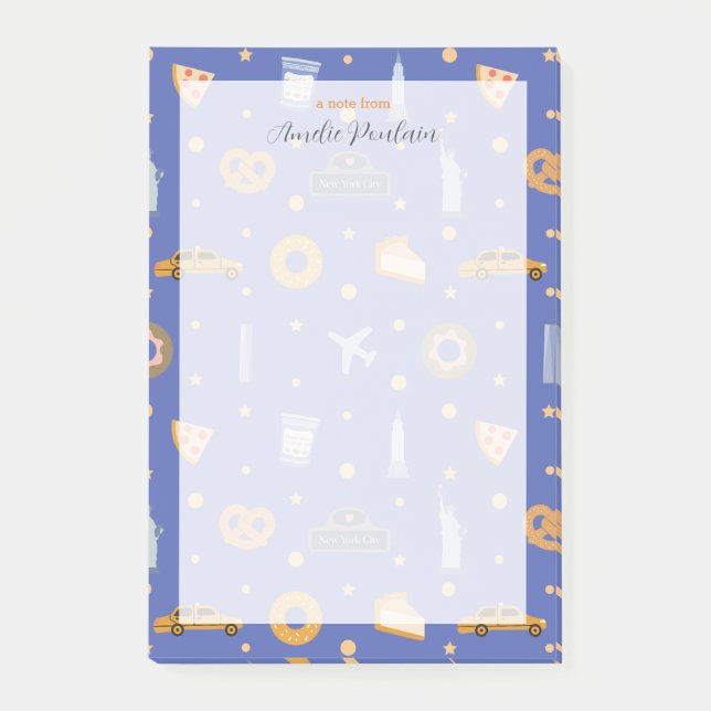 Modern New York City Pattern Royal Blue Name  Post-it Notes (Front)