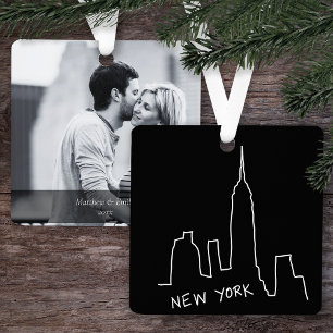 Modern New York City Skyline Doodle Photo & Text Metal Ornament