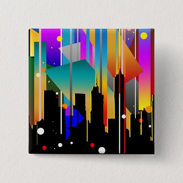 Modern New York Geometrical Shapes Abstract Button (Front)
