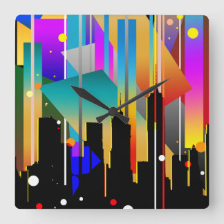 Modern New York Geometrical Shapes Abstract Square Wall Clock