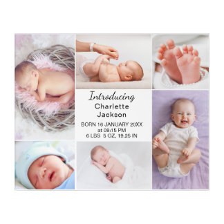 Modern Newborn Baby Birth Stats & Photo Collage Acrylic Print