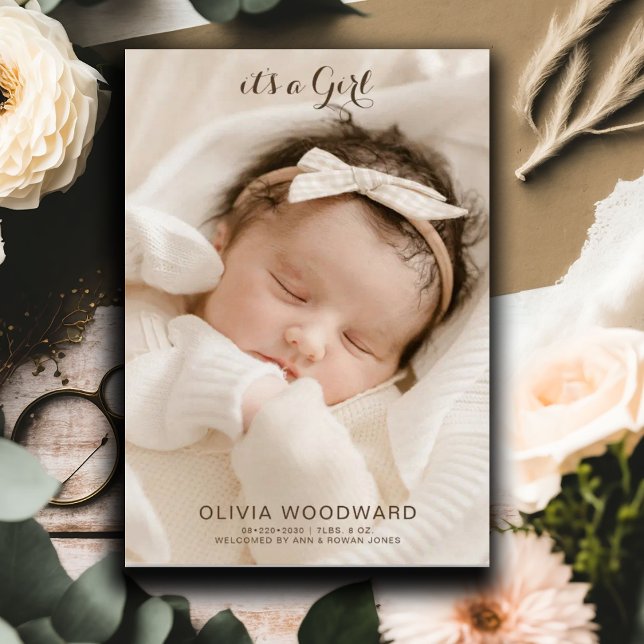 Modern Newborn Baby Girl Photo Birth Announcement (Creator Uploaded)