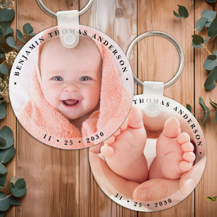 Modern Newborn Baby Personalized Simple Photo Keychain