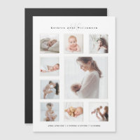 Modern Newborn Baby Photo Collage & Monogram Birth Magnetic Invitation