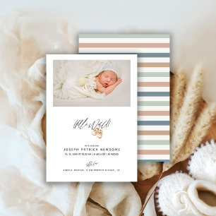 Modern Newborn Baby Photo Hello World Announcement