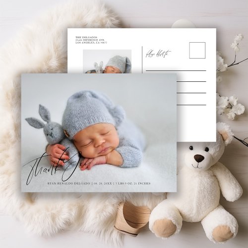 Modern Newborn Birth Announcement Photo Thank You  Postcard