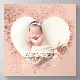Modern Newborn Photo Birth Stats Acrylic Photo Tile