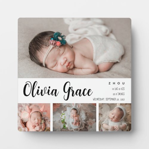 Modern Newborn Photo Birth Stats Tabletop  Plaque