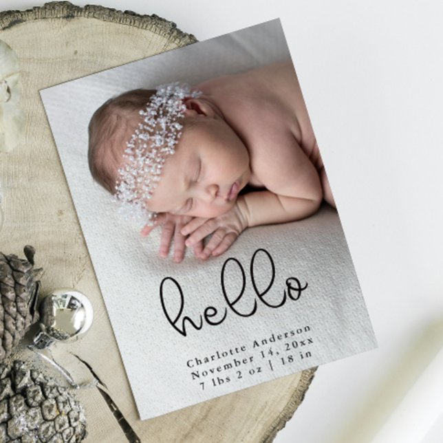 Modern Newborn Photo calligraphy Birth Announcement (Baby Photo Modern Elegant Calligraphy Birth Announcement Front view)