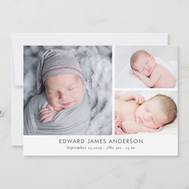 Modern Newborn Photo Collage Birth Announcement (Front)