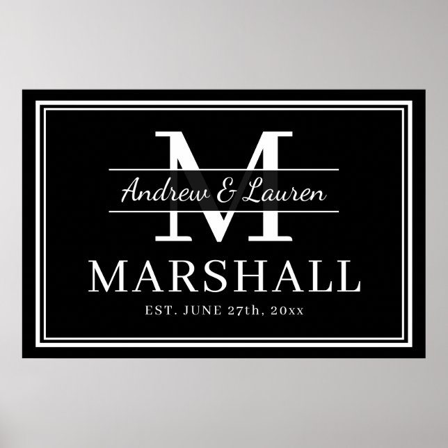 Modern Newlywed Couple Monogrammed Just Married Poster (Front)