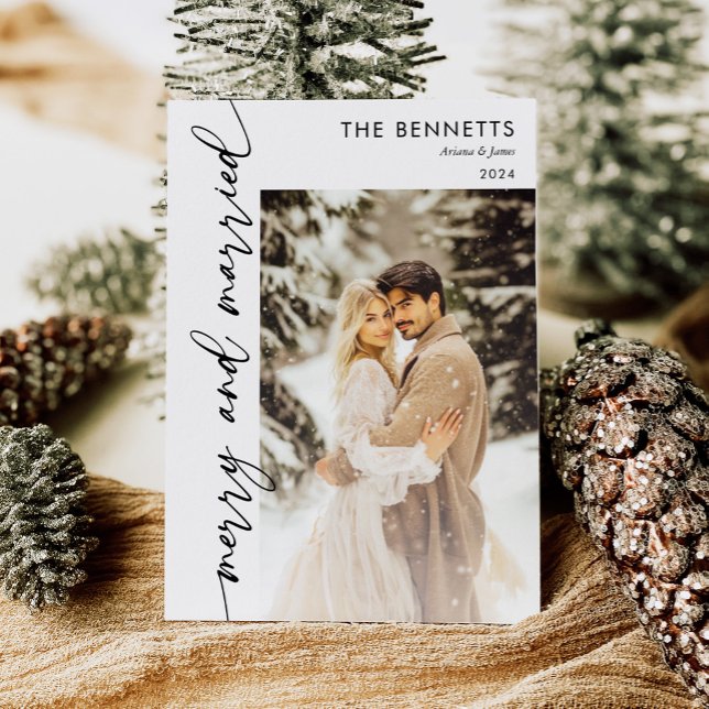 Modern Newlywed Merry & Married Photo Holiday Card (Creator Uploaded)