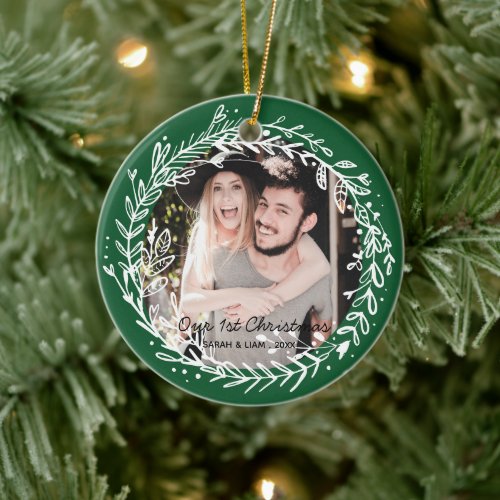 Modern newlywed photo farmhouse rustic ceramic orn ceramic ornament