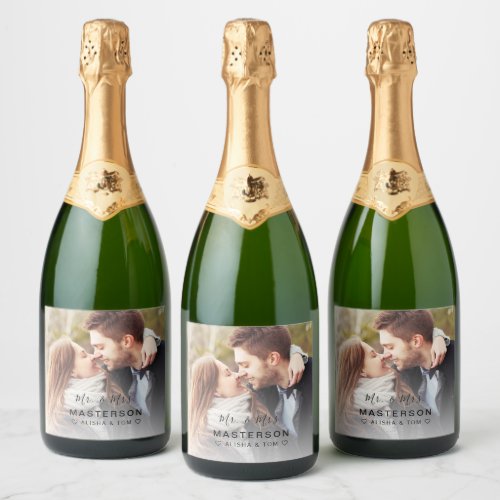 Modern Newlywed Photo Wedding Sparkling Wine Label