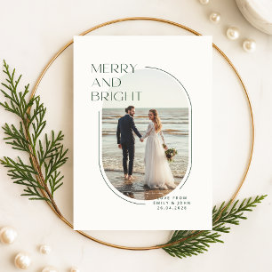 Modern Newlywed Romantic Beach Photo Christmas Holiday Card
