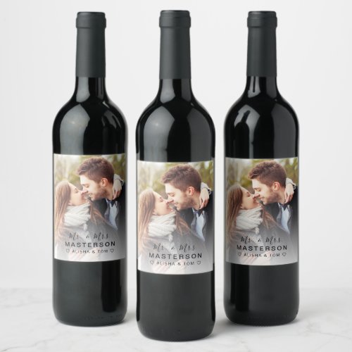 Modern Newlywed Wedding Photo Wine Label