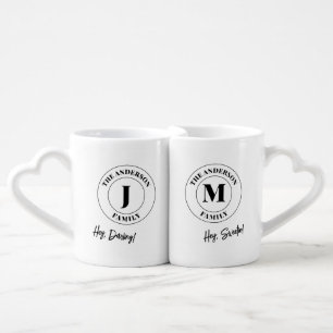 Modern Newlyweds Family Name Couple Monogram Coffee Mug Set