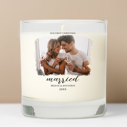 Modern Newlyweds First Christmas Married Photo  Scented Candle