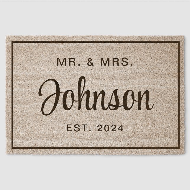 Modern Newlyweds Mr. And Mrs. Fiber Doormat (Front)