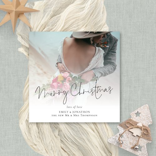 Modern Newlyweds Photo Overlay Merry Christmas Holiday Card