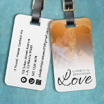 Modern Newlyweds Simple Photo & Love Script Names  Luggage Tag<br><div class="desc">Travel in Style with Our Modern Newlyweds Simple Photo & Love Script Names Luggage Tag! This stylish luggage tag features a beautiful Love Script Typography at the bottom, where you can personalize the couple's names in simple white text. Above the Love Script, add a cherished photo of the newlyweds, making...</div>