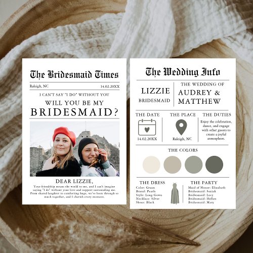 Modern Newspaper Bridesmaid Info Photo Proposal  Invitation