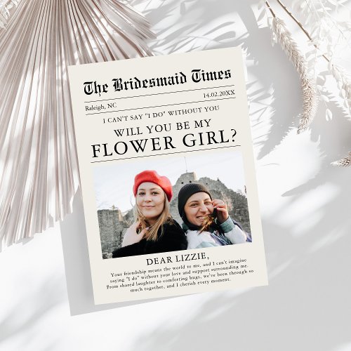 Modern Newspaper Flower Girl Photo Proposal Invitation