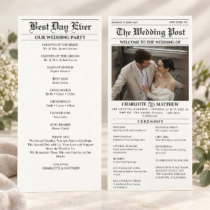 Modern Newspaper Photo Black White Wedding Program