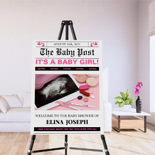 Modern Newspaper photo Girl Baby shower welcome Foam Board