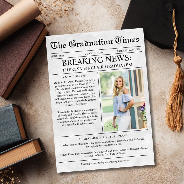 Modern Newspaper Photo Graduation Announcement (Newspaper Photo Graduation Announcement)