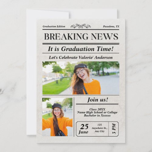 Modern Newspaper Photo Graduation Announcement