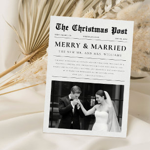 Modern Newspaper Photo Just Married Christmas Holiday Card