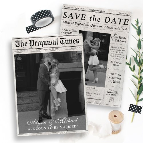 Modern Newspaper Photo The Proposal Times Trendy Save The Date