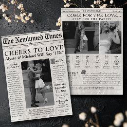 Modern Newspaper Photo Wedding Invitation Timeline