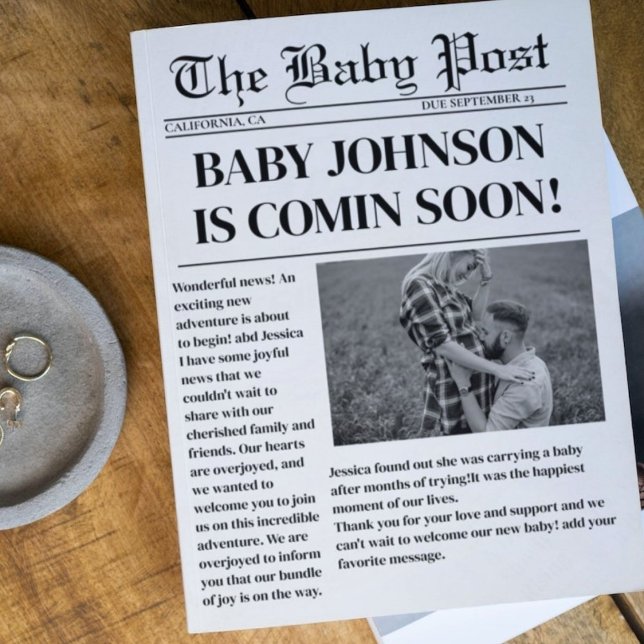 Modern Newspaper pregnancy Baby Announcement (Creator Uploaded)