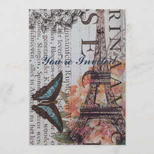 modern newspaper print french Paris Eiffel Tower Invitation