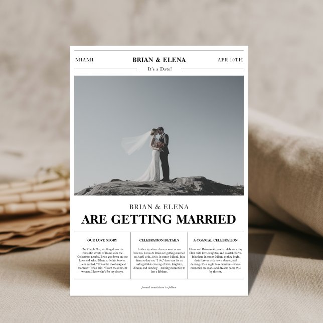 Modern Newspaper Style Photo Save the Date Wedding (Creator Uploaded)