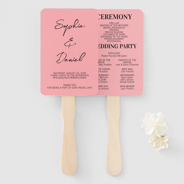 Modern Newspaper Wedding Favor Ceremony Timeline Hand Fan (Front and Back)