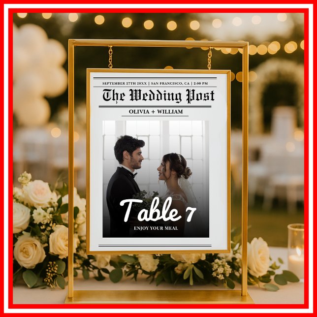 Modern Newspaper Wedding Table Number with Photo (Creator Uploaded)