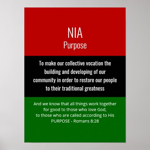 Modern NIA Purpose Romans 8 28 Christian Kwanzaa Poster