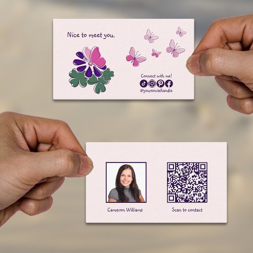 Modern Nice To Meet You Blush Connect On Social Business Card