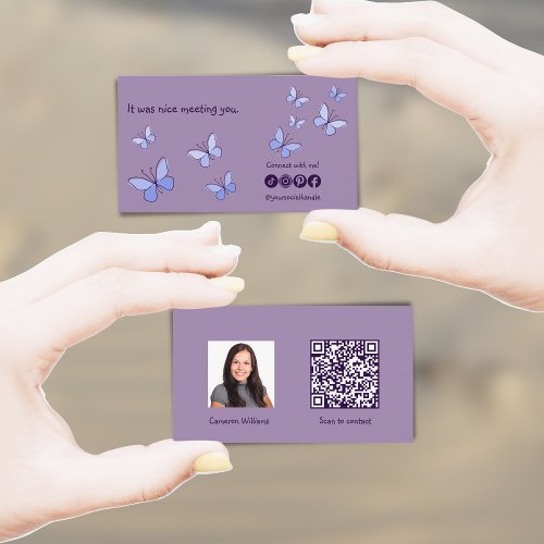 Modern Nice To Meet You Purple Connect On Social Business Card