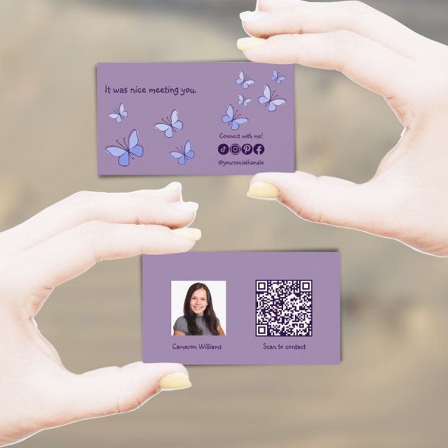 Modern Nice To Meet You Purple Connect On Social Business Card (Modern Nice To Meet You Purple Connect On Social Business Card)