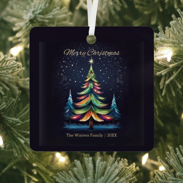 Modern Night Sky Christmas Tree Personalized Metal Ornament (Insitu)