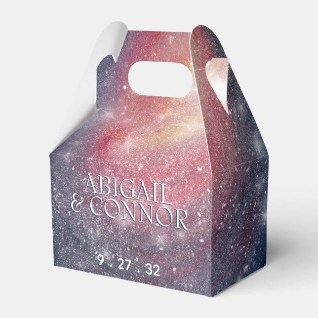 Modern Night Sky Galaxy Blue Purple Red Favor Boxes (Front Side)