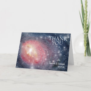 Modern Night Sky Galaxy Blue Purple Red Letterpress Thank You Card